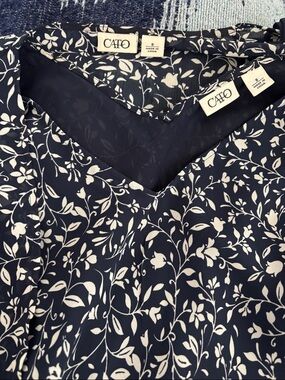 Cato Navy and White Floral V-Neck Dress with thin jacket